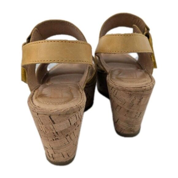 Born Yellow Leather Platform Mae Strappy Sandals Cork Wedge Heel Women's sz 6M - Picture 3 of 12